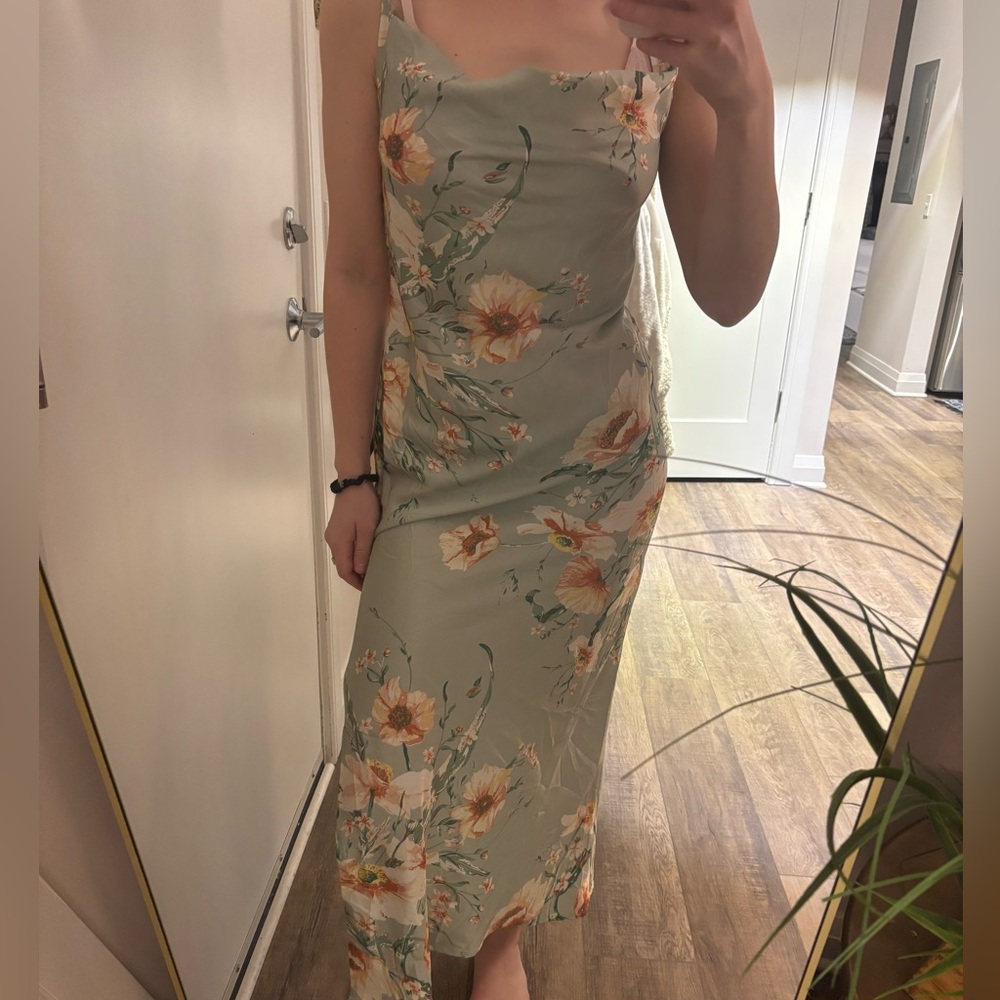 Floral Midi Slip Dress in Sage Green